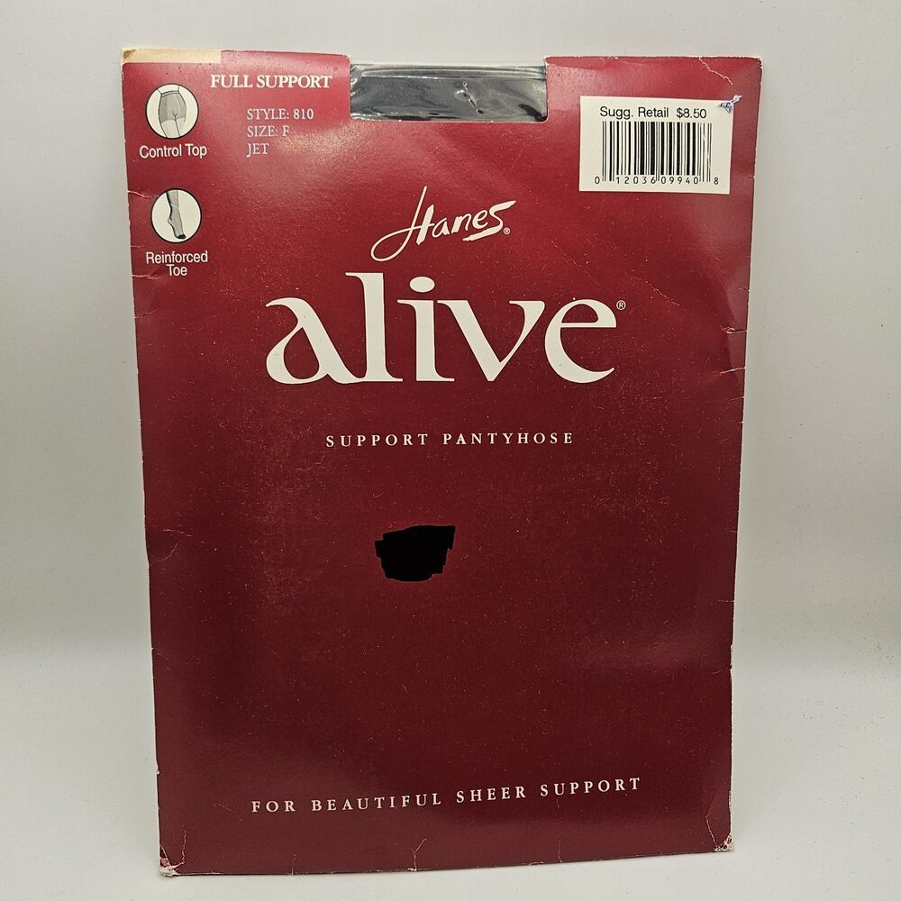 VTG‎ Hanes Alive Full Support Control Top Reinforced Toe Pantyhose Size F (Jet)